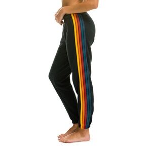Aviator Nation sweatpants charcoal gray with rainbow stripes